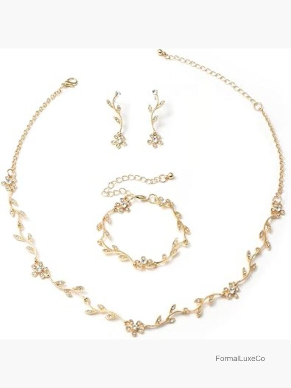 Crystal Wedding Jewelry Set - Necklace Earrings Bracelet Bridal Rhinestone